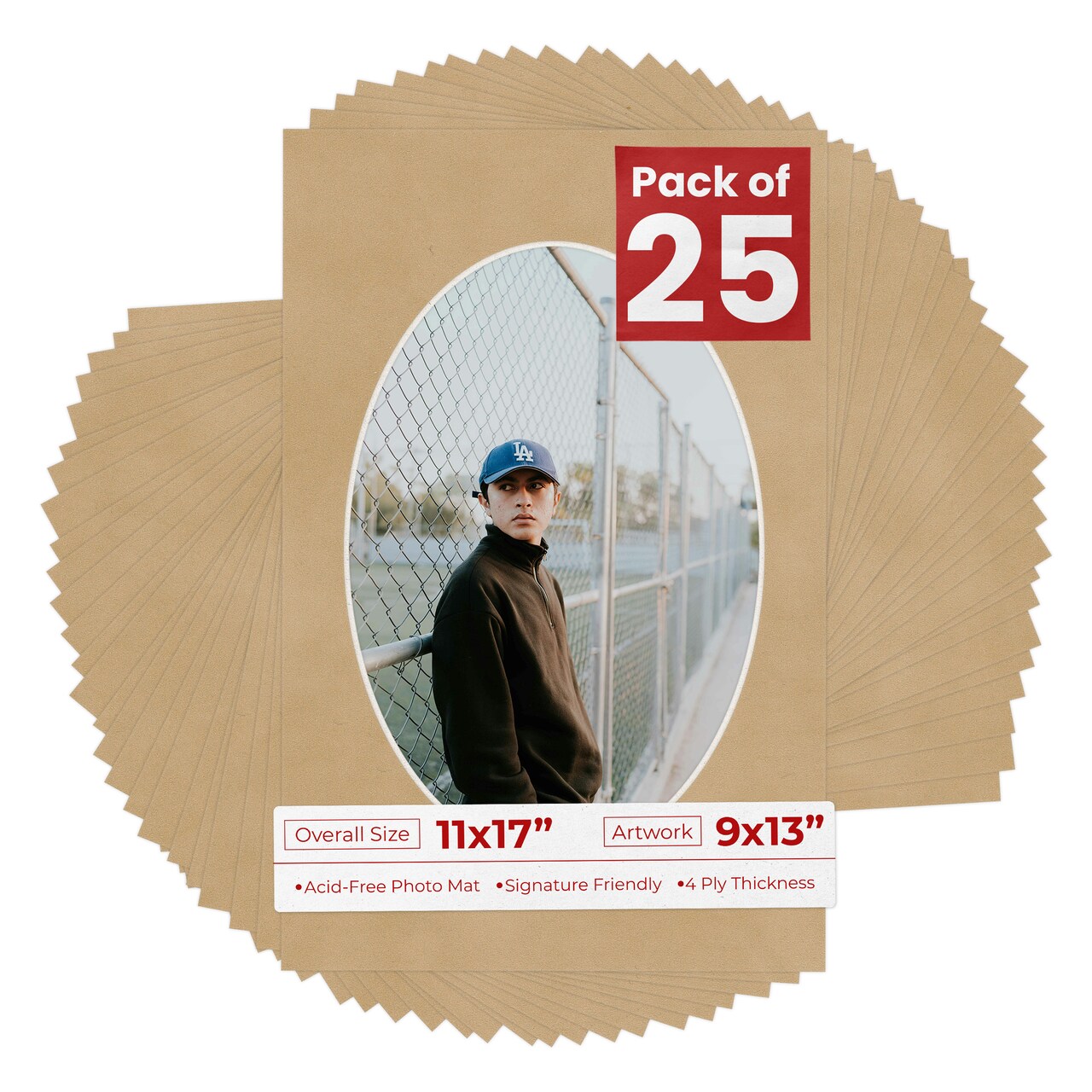 Beige Suede Mat Board for 11x17 Frames - Oval Opening for 9x13 Photos